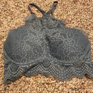PINK Victoria Secret blue lace high neck bralette